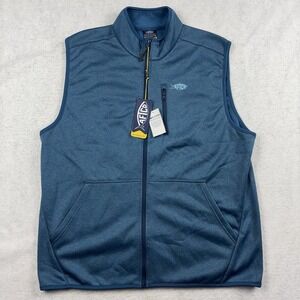 AFTCO Vest Mens XL Aftech Fleece Lined Utility Fishing Blue Full Zip Preppy